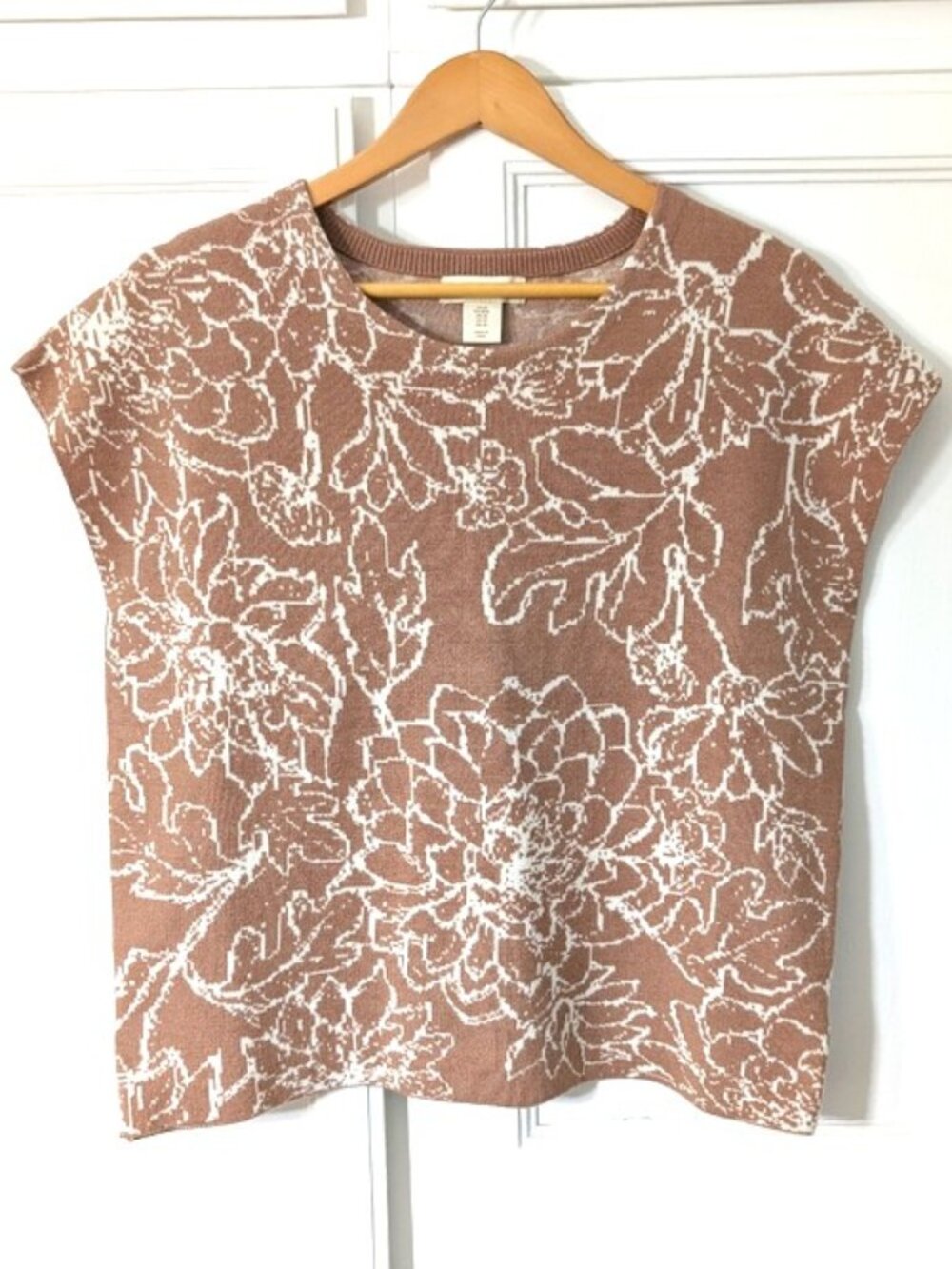 NWOT Cynthia Rowley Floral Knit Sweater Cap Sleeve Boxy‎ Size M
